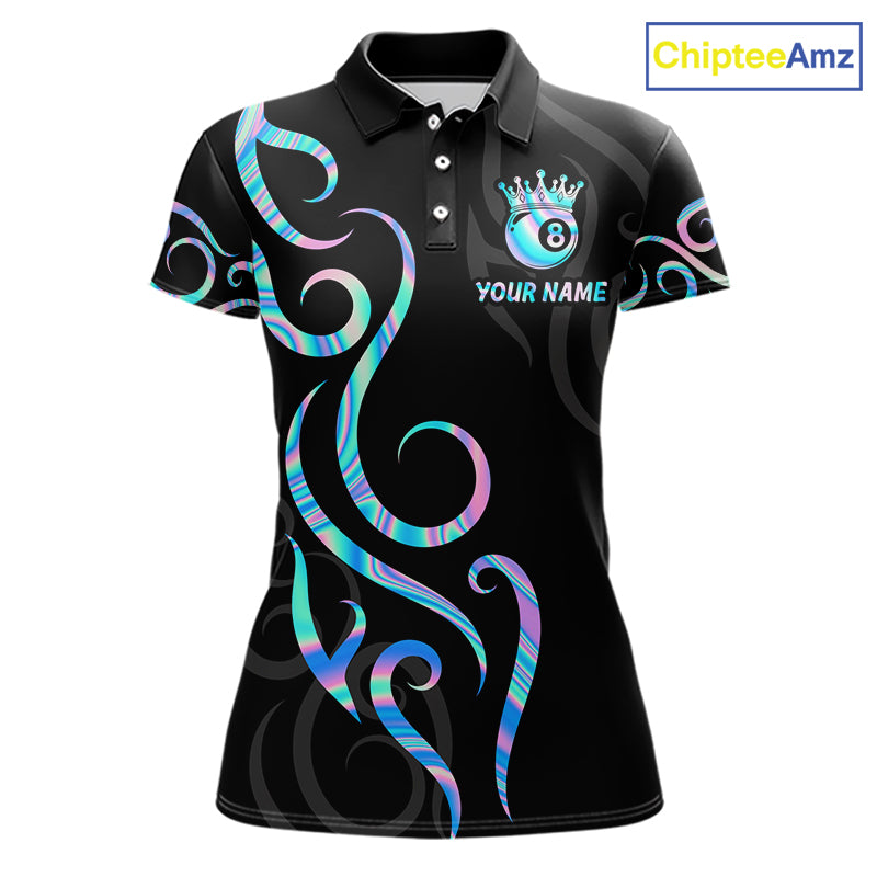 Custom Holographic 8 Ball Crown Tribal Billiard Shirt For Women, Billiard League Pool Team Jerseys TDM7239