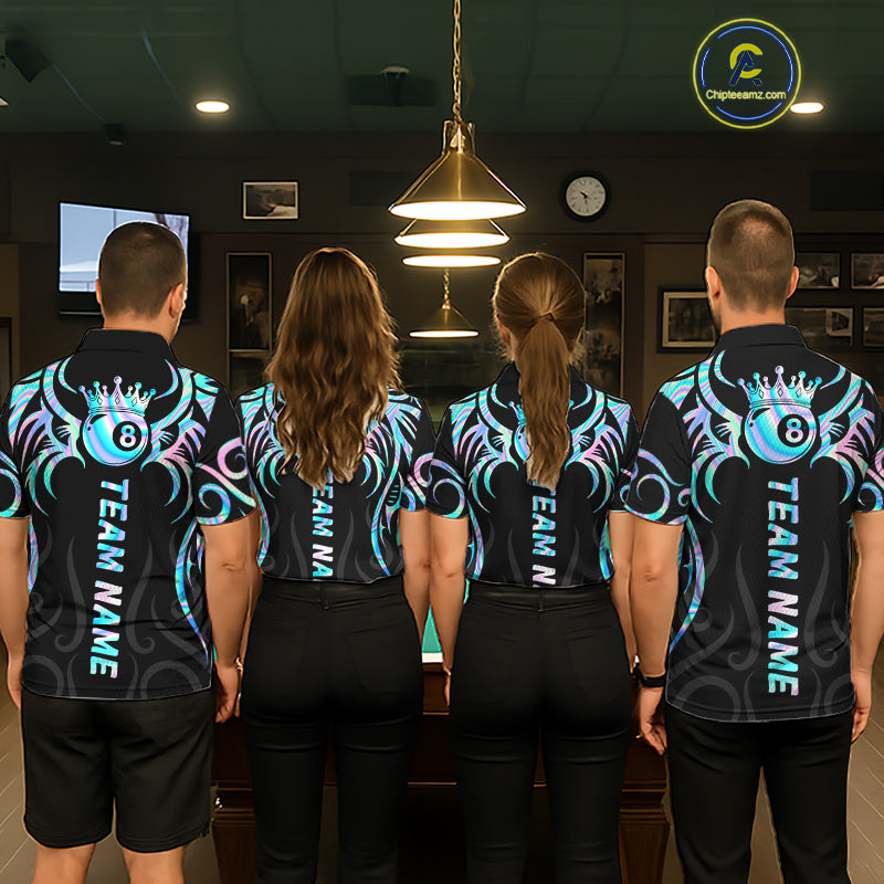 Custom Holographic 8 Ball Crown Tribal Billiard Shirt For Men, Billiard League Pool Team Jerseys TDM7239