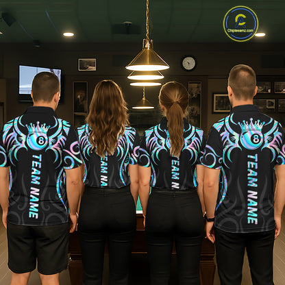 Custom Holographic 8 Ball Crown Tribal Billiard Shirt For Men, Billiard League Pool Team Jerseys TDM7239