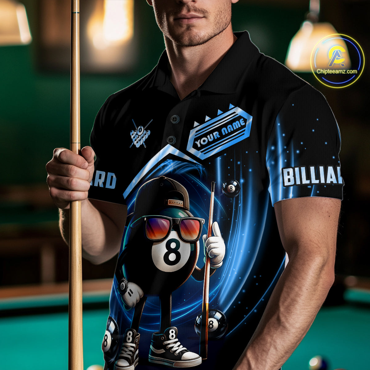 Blue Funny 8 Ball Billiard Shirt For Men Custom Pool Team Shirt, Billiard Jersey Polo & 1/4 Zip TDM5205