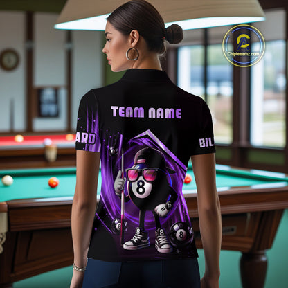 Purple Funny 8 Ball Billiard Shirt For Women Custom Pool Team Shirt, Billiard Jersey Polo & 1/4 Zip TDM5207