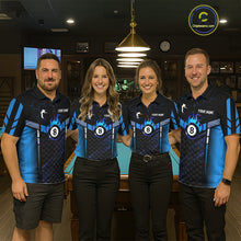 Load image into Gallery viewer, Personalized Blue 8 Ball Flame Billiard Polo &amp; Quarter Zip For Women, 8 Ball Pool Team Jersey TDM5731