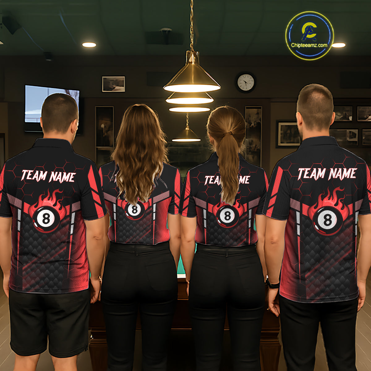 Personalized Red 8 Ball Flame Billiard Polo & Quarter Zip For Men, 8 Ball Pool Team Jersey TDM5732
