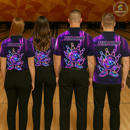 Funny Neon Bowling Ball Polo & Quarter Zip Shirt For Men Custom Bowling Team Shirt, Bowling Jersey TDM6519
