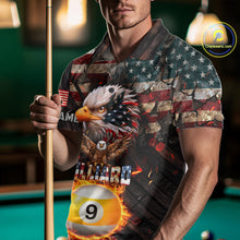 Load image into Gallery viewer, American Flag 9 Ball Fire Custom Eagle Billiard Shirt For Men, Patriotic Pool Jersey Polo, 1/4 Zip TDM5931