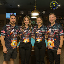 Load image into Gallery viewer, American Flag 9 Ball Fire Custom Eagle Billiard Shirt For Men, Patriotic Pool Jersey Polo, 1/4 Zip TDM5931