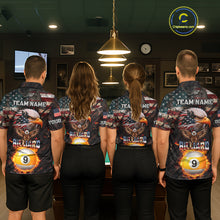 Load image into Gallery viewer, American Flag 9 Ball Fire Custom Eagle Billiard Shirt For Men, Patriotic Pool Jersey Polo, 1/4 Zip TDM5931