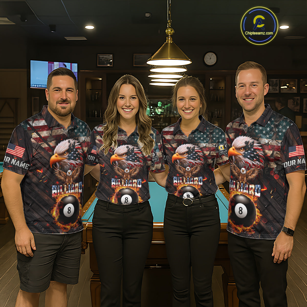 American Flag 8 Ball & 9 Ball Fire Custom Eagle Billiard Shirt For Men, Patriotic Pool Team Jersey TDM5932
