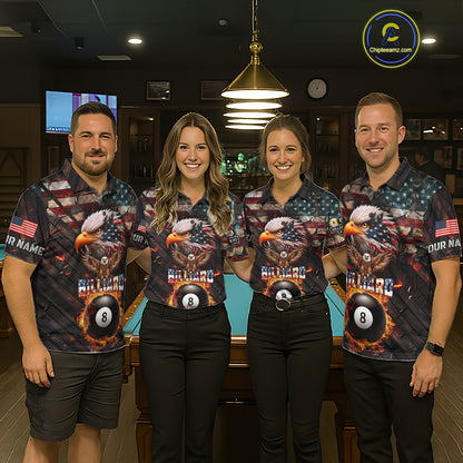 American Flag 8 Ball & 9 Ball Fire Custom Eagle Billiard Shirt For Men, Patriotic Pool Team Jersey TDM5932