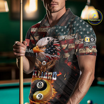 American Flag 8 & 9 Ball Yin-Yang Fire Custom Eagle Billiard Shirt For Men, Pool Team Jersey TDM5933