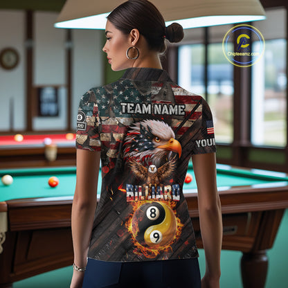 American Flag 8 & 9 Ball Yin-Yang Fire Custom Eagle Billiard Shirt For Women, Pool Team Jersey TDM5933