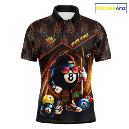 Orange Funny 8 Ball Pool Billiard Shirt For Men Custom Flame Billiard Team Jersey Polo & 1/4 Zip TDM6347