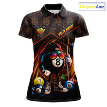 Load image into Gallery viewer, Orange Funny 8 Ball Pool Billiard Shirt For Women Custom Flame Billiard Team Jersey Polo &amp; 1/4 Zip TDM6347