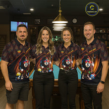 Load image into Gallery viewer, Orange Funny 8 Ball Pool Billiard Shirt For Men Custom Flame Billiard Team Jersey Polo &amp; 1/4 Zip TDM6347