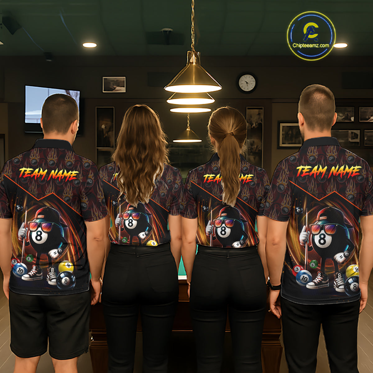 Orange Funny 8 Ball Pool Billiard Shirt For Men Custom Flame Billiard Team Jersey Polo & 1/4 Zip TDM6347