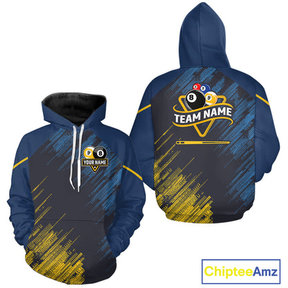 Personalized Blue Yellow 8 Ball & 9 Ball Pool Hoodie For Men Women Custom Billiard Hoodie Jersey TDM5745