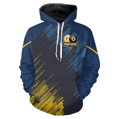 Personalized Blue Yellow 8 Ball & 9 Ball Pool Hoodie For Men Women Custom Billiard Hoodie Jersey TDM5745
