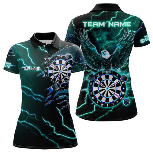 Personalized Thunder Lightning Eagle Turquoise Darts Shirt Polo & Quarter Zip For Women Dart Jerseys TDM3579