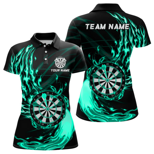 Turquoise Fire Flame Dartboard Darts Polo & Quarter Zip Custom Dart Shirts For Women Dart Jerseys TDM3739