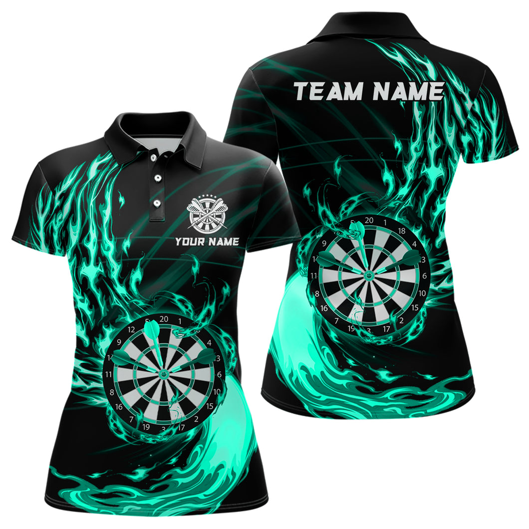 Turquoise Fire Flame Dartboard Darts Polo & Quarter Zip Custom Dart Shirts For Women Dart Jerseys TDM3739