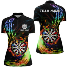 Load image into Gallery viewer, Rainbow Fire Flame Dartboard Darts Polo &amp; Quarter Zip Custom Dart Shirts For Women Dart Jerseys TDM3740
