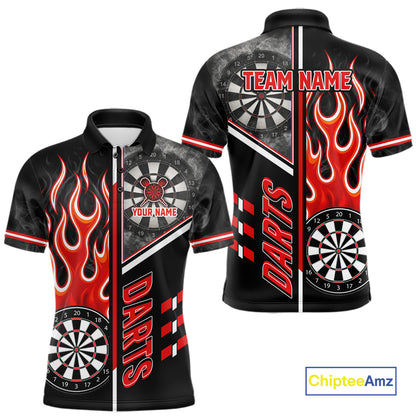 Black And Red Flaming Smoke Darts Shirt For Men Custom Darts Jersey Team Polo & 1/4 Zip TDM6095