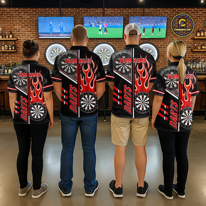 Black And Red Flaming Smoke Darts Shirt For Men Custom Darts Jersey Team Polo & 1/4 Zip TDM6095