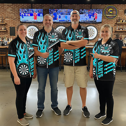 Black And Turquoise Flaming Smoke Darts Shirt For Women Custom Darts Jersey Team Polo & 1/4 Zip TDM6097