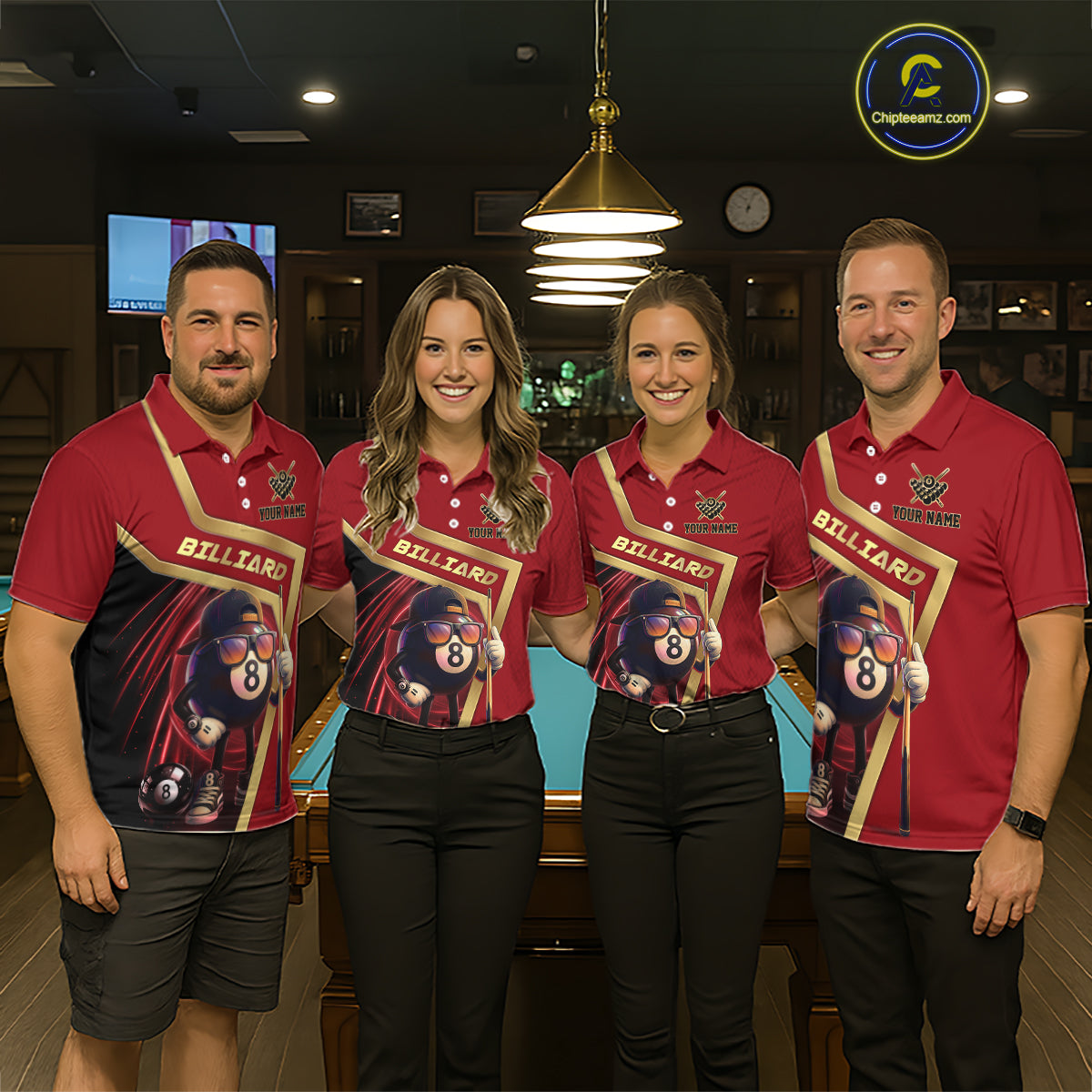 Red Funny 8 Ball Pool Billiard Shirt For Men Custom Gold Billiard Team Jersey Polo & 1/4 Zip TDM6354