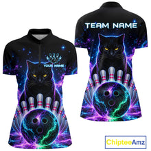 Load image into Gallery viewer, Neon Funny Cat Bowling Jersey Polo &amp; 1/4 Zip For Women Custom Bowling Team Jersey, Bowling Gifts TDM6359