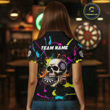 Load image into Gallery viewer, Personalized Funny Skull Colorful Paint Dart Shirt For Women Custom Darts Team Jersey Polo &amp; 1/4 Zip TDM4213