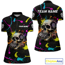 Load image into Gallery viewer, Personalized Funny Skull Colorful Paint Dart Shirt For Women Custom Darts Team Jersey Polo &amp; 1/4 Zip TDM4213