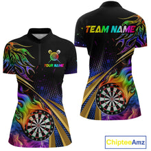 Load image into Gallery viewer, Personalized Colorful Flame Darts Shirt For Women Custom Darts League Team Jerseys Polo &amp; 1/4 Zip TDM4215