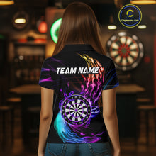 Load image into Gallery viewer, Personalized Purple Blue Dartboard Flame Dart Shirt For Women Custom Darts League Team Jerseys TDM4216