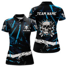 Load image into Gallery viewer, Personalized Grunge Black Blue Abstract Skull Dart Shirts For Women Custom Cool Darts Team Jerseys TDM3245