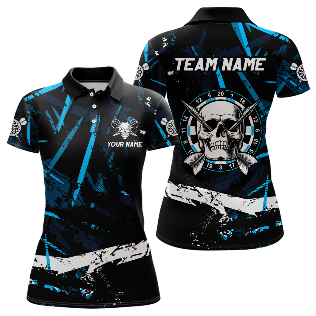 Personalized Grunge Black Blue Abstract Skull Dart Shirts For Women Custom Cool Darts Team Jerseys TDM3245