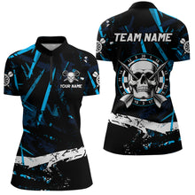 Load image into Gallery viewer, Personalized Grunge Black Blue Abstract Skull Dart Shirts For Women Custom Cool Darts Team Jerseys TDM3245