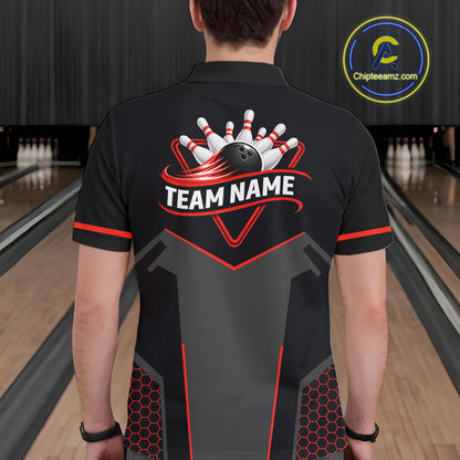 Personalized Bowling Jersey For Men Custom Black And Red Bowling Team Shirt Polo & 1/4 Zip TDM6116