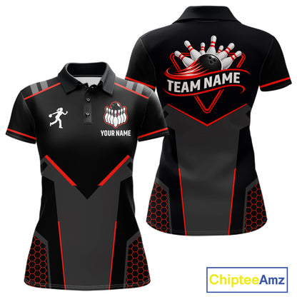 Personalized Bowling Jersey For Women Custom Black And Red Bowling Team Shirt Polo & 1/4 Zip TDM6116