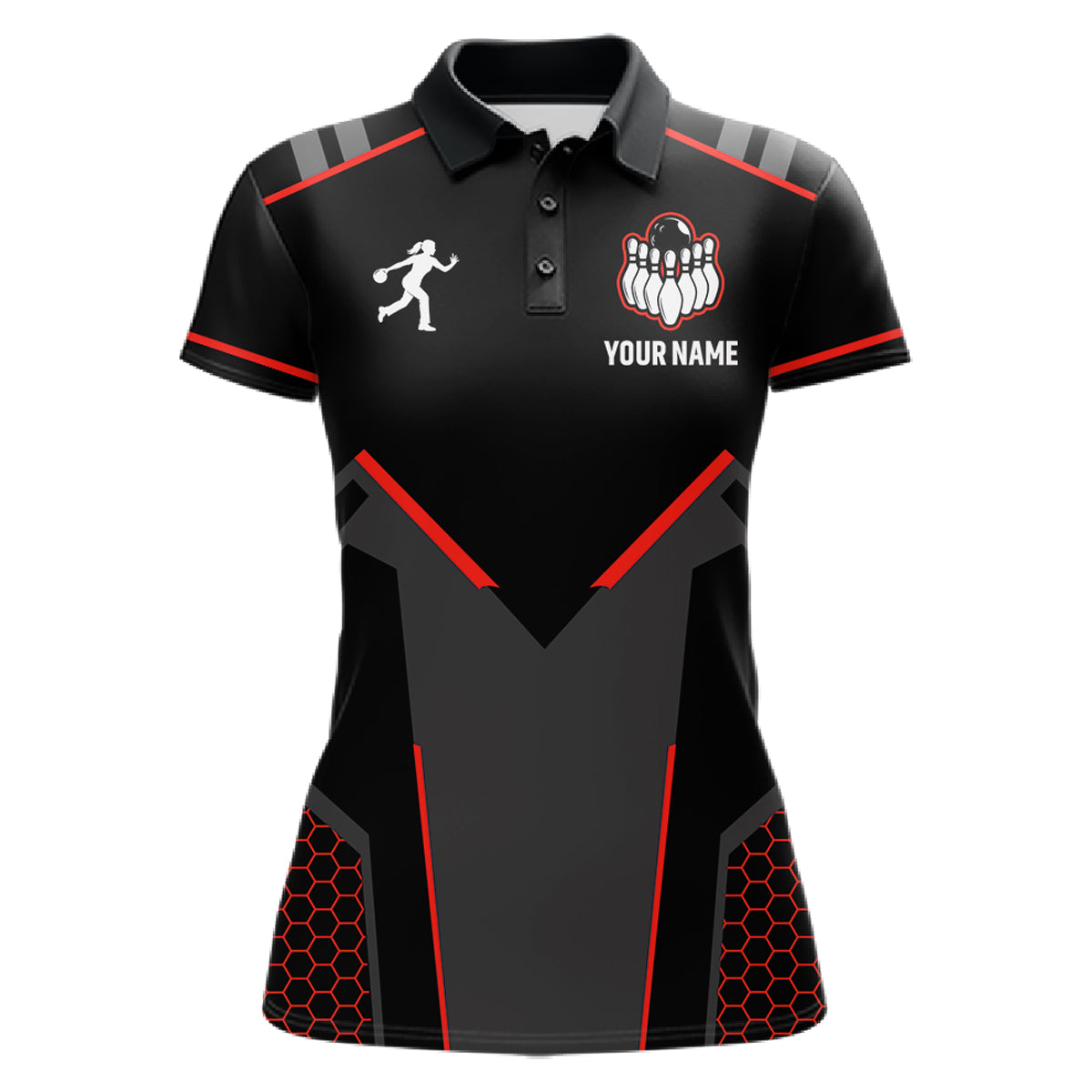 Personalized Bowling Jersey For Women Custom Black And Red Bowling Team Shirt Polo & 1/4 Zip TDM6116