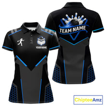 Load image into Gallery viewer, Personalized Bowling Jersey For Women Custom Black And Blue Bowling Team Shirt Polo &amp; 1/4 Zip TDM6117
