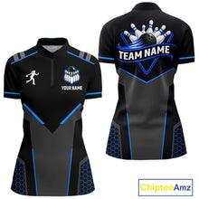 Load image into Gallery viewer, Personalized Bowling Jersey For Women Custom Black And Blue Bowling Team Shirt Polo &amp; 1/4 Zip TDM6117