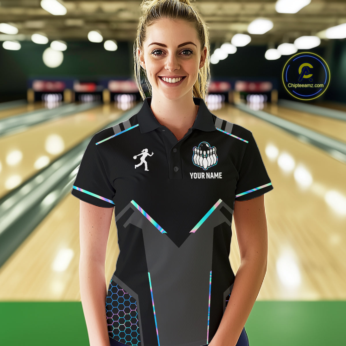 Personalized Holographic Bowling Jersey For Women Custom Bowling Team Shirts Polo & Quarter Zip TDM6118