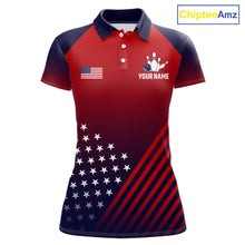 Load image into Gallery viewer, American Flag Bowling Jersey For Women, Custom Patriotic Bowling League Team Shirts Polo &amp; 1/4 Zip TDM6544