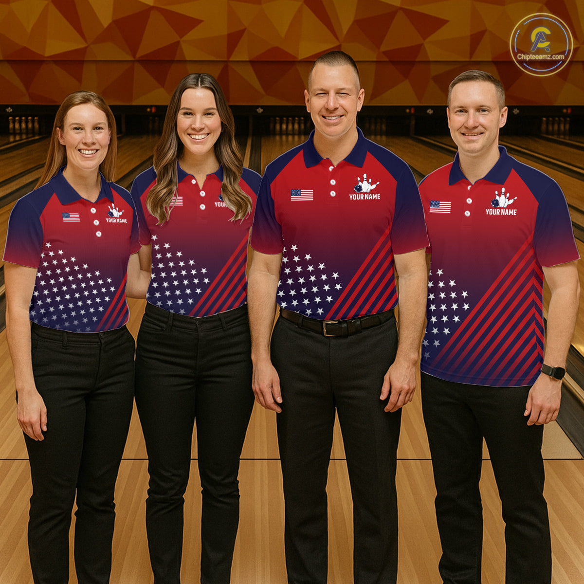 American Flag Bowling Jersey For Women, Custom Patriotic Bowling League Team Shirts Polo & 1/4 Zip TDM6544
