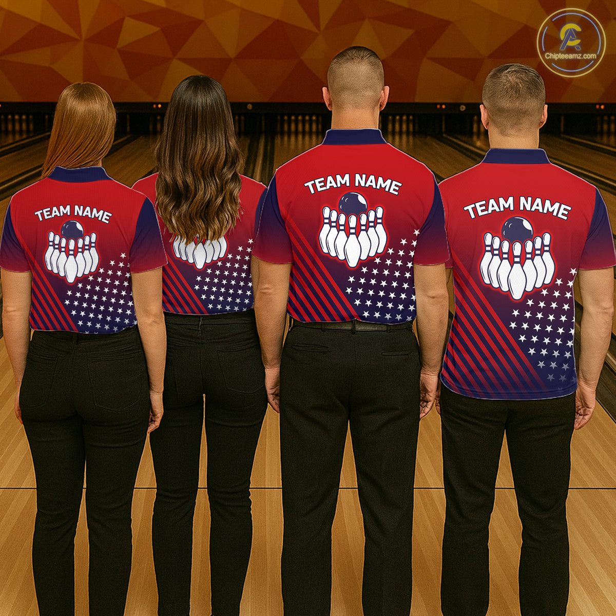 American Flag Bowling Jersey For Women, Custom Patriotic Bowling League Team Shirts Polo & 1/4 Zip TDM6544
