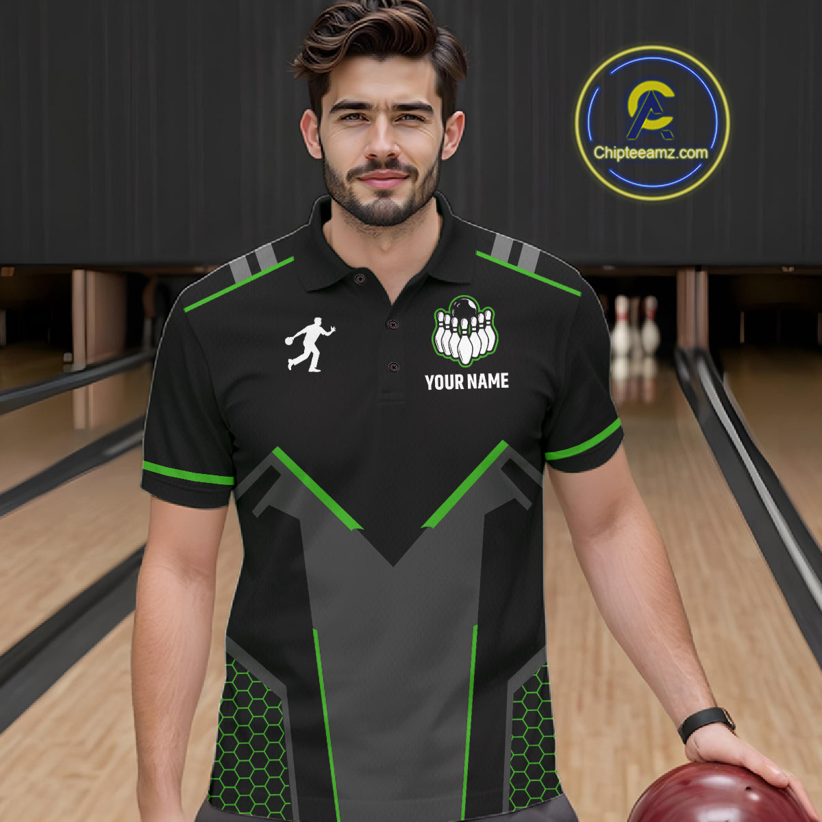 Personalized Bowling Jersey For Men, Custom Black And Green Bowling Team Shirt Polo & 1/4 Zip TDM6546