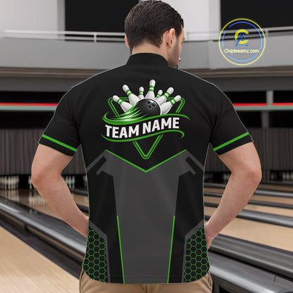 Personalized Bowling Jersey For Men, Custom Black And Green Bowling Team Shirt Polo & 1/4 Zip TDM6546