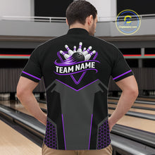 Load image into Gallery viewer, Personalized Bowling Jersey For Men, Custom Black And Purple Bowling Team Shirt Polo &amp; 1/4 Zip TDM6547