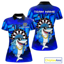 Load image into Gallery viewer, Blue Funny Shark Custom Darts Shirt For Women, Personalized Darts Jersey Team Polo &amp; Quarter Zip TDM5245